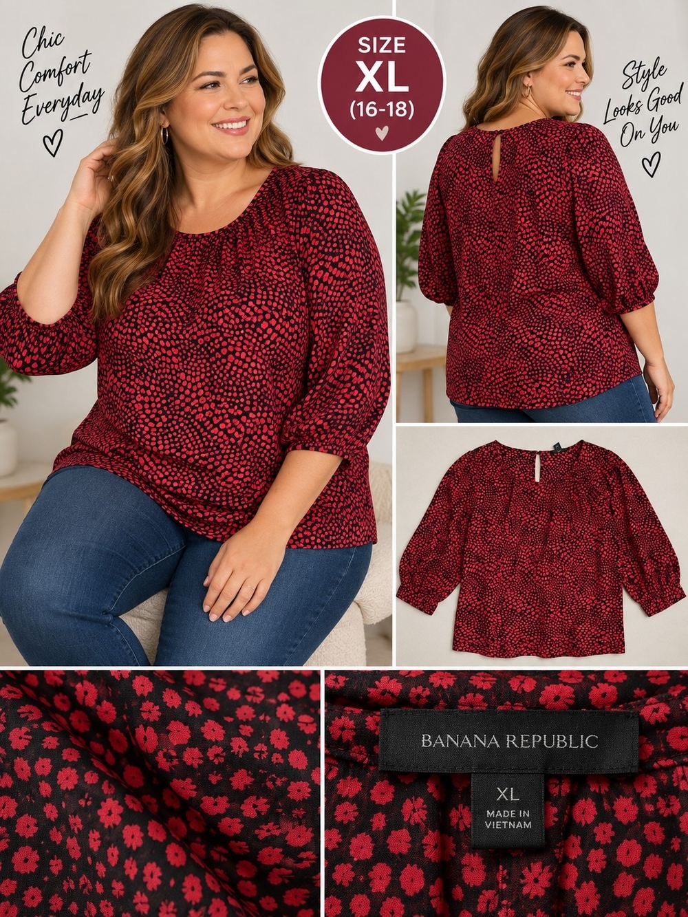 Banana Republic Women's XL red speckled blouse #31